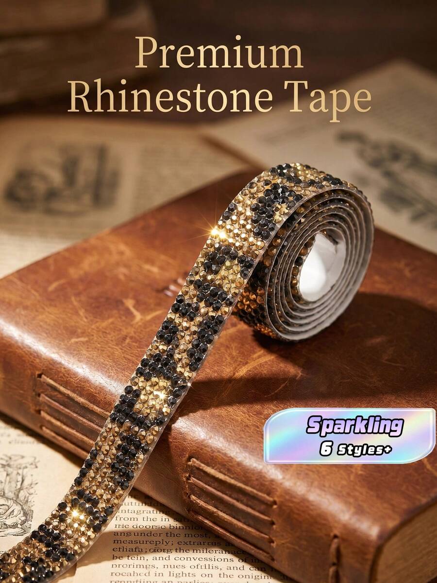 1 Yard Self Adhesive Crystal Rhinestone Ribbon, Rhinestone Strips, DIY Diamond Bling Ribbon Stickers Rhinestone Tape Roll For Crafts Phone Car Decorations - leopard print - View 1