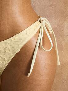 Bellisia Summer Women's Spaghetti Strap Bikini Top With Textured Ruched Fabric, Lace Trim Straps And Adjustable Side Tie Bottoms, Beach Swimsuit Set - Yellow - View 5