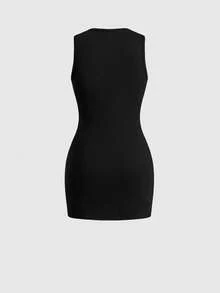 ROMWE Grunge Punk Vestido Mini Sexy Vazado com Corrente de Metal e Cadarço Vintage Y2K Milênio para Mulheres - Preto - Visão 2