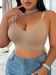 LustreForm Seamless Double Layer Removable Padded Plus Size Camisole Bra - Apricot - View 5
