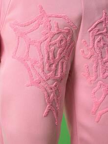 FROVYX Manfinity Streetrush 男士街头风，INS 搭配 High Street 粉色蜘蛛网创意爱心 3D 刺绣工艺粉色直筒宽松长款运动裤。采用超大图案刺绣设计，粉色运动裤 - 粉色 - 查看 6
