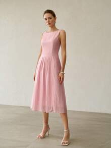 MOTF PREMIUM VESTIDO SIN MANGAS CON PLIEGUES Y PLISADO - Rosa Pálido - Ver 4