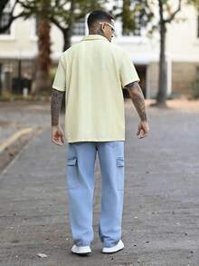 Devon Thys Men's Vacation Casual Style, INS Matched With A Knitted Crochet Texture Green Plant Pattern Design Short-Sleeve Casual Vacation Shirt. With A Button Placket And A French Elegant Romantic Feel Men's Floral Print Short Sleeve Single-Breasted Casual Shirt, Tropical Shirts For Men, Nice Shirts For Men, Shirts For Men Graphic, Men's Tropical Shirts, Yellow Shirt Men, Men's Retro Shirts, Knit Shirt - Yellow - View 2