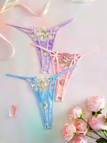 Elorette 女款花卉刺繡圖案性感日常丁字褲 - 彩色 - 查看 2