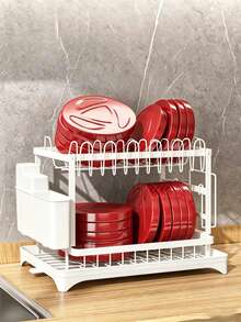 Dish Drying Rack: 2 Tier Carbon Steel Dish Rack For Kitchen Counter,Dish Racks For Kitchen Counter And Sink - Large Dish Drying Rack With Drainboard & Utensil Holders - Stainless Steel Dish Drainers Home Essentials Kitchen Organization And Storage Kitchen Accessories - White - View 7