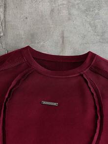 AXEPEAK Men's Casual Loose Comfortable Stylish Versatile Black T-Shirt - Burgundy - View 5
