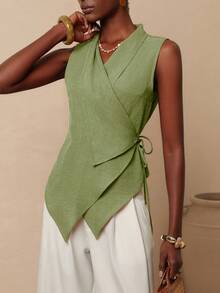 Vesra Camisa asimétrica de unicolor de verano para mujer - verde menta - Ver 4