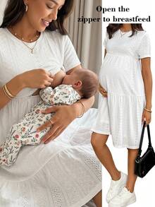 SHEIN Maternity Casual Solid Color Nursing Dress For Summer World Cup - White - View 1