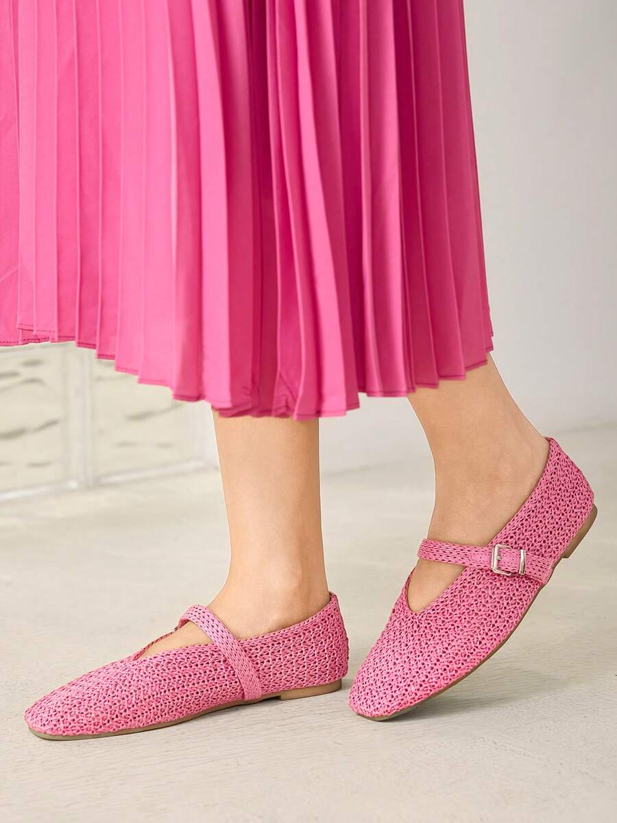 MOTF WOMEN'S FASHION COMMUTE & VACATION STYLE BRAID BUCKLE FLATS SPRING SHOES FALL SHOES - Peach - View 2