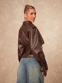 Lumalex Women's Brown Casual Trench Coat Jacket For Daily Work - Brown - View 2