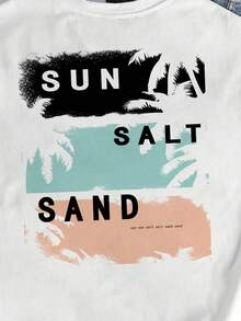 Tween Boys Casual Minimalist Round Neck Tank Top, Classic Vacation Palm Tree Graphic Print On Back, Suitable For Summer - White - View 3