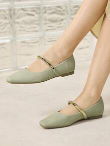 MOTF PREMIUM Zapatos planos de mujer versátiles y elegantes de metal para Navidad - Verde Pastel - Ver 8
