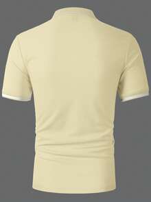 Manfinity Homme Men's Button Half-Placket Short Sleeve Chest Pocket Versatile Polo Shirt, Formal - Light Yellow - View 2
