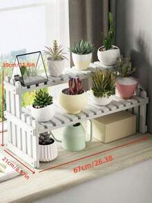 1PC Double Layer Windowsill Succulent Plant Shelf Floor Standing Indoor Storage Rack Multi Tier Desktop Display For Office Home Decor - White - View 7