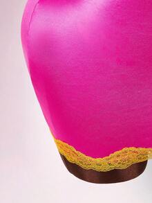 Bumpella Gaun Mini Bodycon Jala Motif Bunga Tropis dengan Detail Renda di Bagian Dada - Berwarna merah muda - View 6