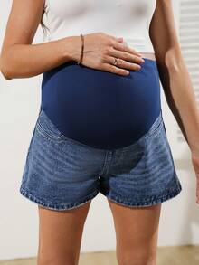 SHEIN Maternity Summer Casual Denim Shorts - Dark Wash - View 3