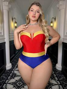 Fantasy Costume Fantasy Costume 大尺碼女款對比色性感連身式內衣情趣裝 - 紅色 - 查看 3