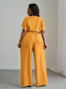 Slaydiva Koleksi Terbaru Musim Semi/Panas: Atasan Crop Top dan Celana Panjang Lebar dengan Saku, Warna Hijau, Elegan untuk Perjalanan, Pesta, Klub, dan Aktivitas Luar Ruangan - A - Mustard Yellow - View 2