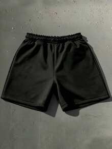 ROMWE MEN Goth 2026 Spring/Summer Heavy Towel Embroidery Casual Fashion Men's Shorts Sweatpants Unisex Couple Streetwear Pants - Black - View 2