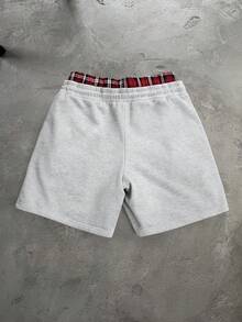 PAVTROS Men's Patchwork Plaid Drawstring Waist Pocket Casual Shorts, Holiday - Grey - View 2