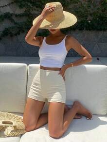 DAZY High Waist Solid Shorts Fall - Beige - View 11