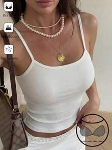 DAZY 素色貼身無袖胸墊背心，女款夏季穿著 - 白色 - 查看 3