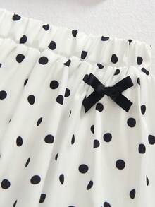 Elladie kids 2pcs Young Girls Summer New Ins Style Black And White Polka Dot Back Open Bowknot Square Neck Sleeveless Tank Top And Multi-Bowknot Design Puff Skirt Set, Suitable For Daily Outings, Banquets, Parties, Celebrations, Vacations, Back To School, Spring And Summer - White - View 9