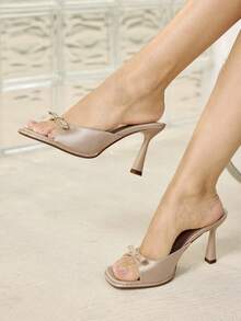 MOTF PREMIUM BOW DECOR MULE SOLID HEELED SANDALS VACATION SHOES, FOR SUMMER NEW YEAR HOLIDAY, SPRING SHOES, SPRING BREAK EASTER PROM HEELS FOR CHRISTMAS SUMMER SHOES - nude - View 7