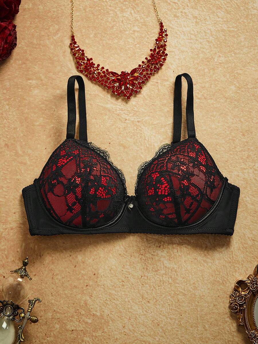 PinupPomp 1pc Sexy Lace Simple Gather & Lift Wireless Lingerie Bra For Small Bust Women - Multicolor - View 1