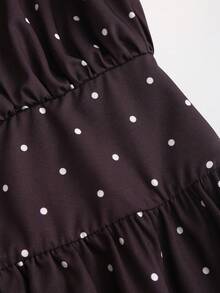 Sweetra Spring/Summer Sexy Vacation Style Romantic Vintage French Polka Dot Halter Neck Dress - Chocolate Brown - View 3
