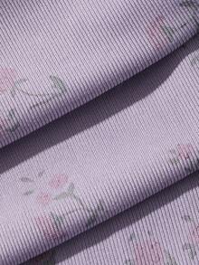 DAZY 2pcs/Set Women's Sweet Ditsy Floral Sleeveless Crop Top And Cropped Pants Pajama Set, Suitable For Spring And Summer - Mauve Purple - View 7