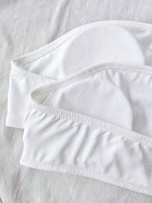 SHEIN 青少年女孩 白色 時尚簡約舒適 無肩帶 聚酯纖維彈性纖維黏膠纖維 抹胸上衣 2件組 - 白色 - 查看 5