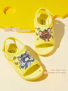 TOM & JERRY X SHEIN 嬰兒涼鞋，時尚可愛，透氣柔軟沙灘涼鞋 - 黃色 - 查看 3