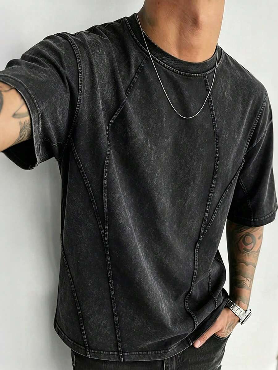 Sport MetroGents 男士夏季休閒水洗圓領短袖運動T恤,健身房適用 - 黑色 - 查看 1