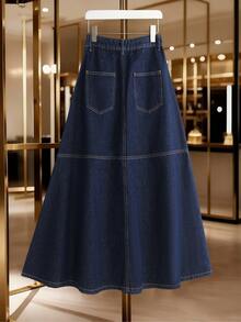 GlowEve Casual Commuter Washed Denim Skirt - Dark Wash - View 3
