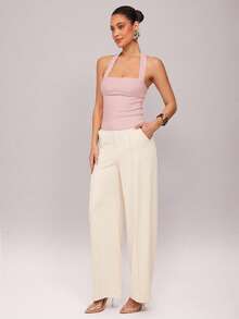 Silquee Daily Casual Halter Neck Backless Solid Color Top - Dusty Pink - View 7