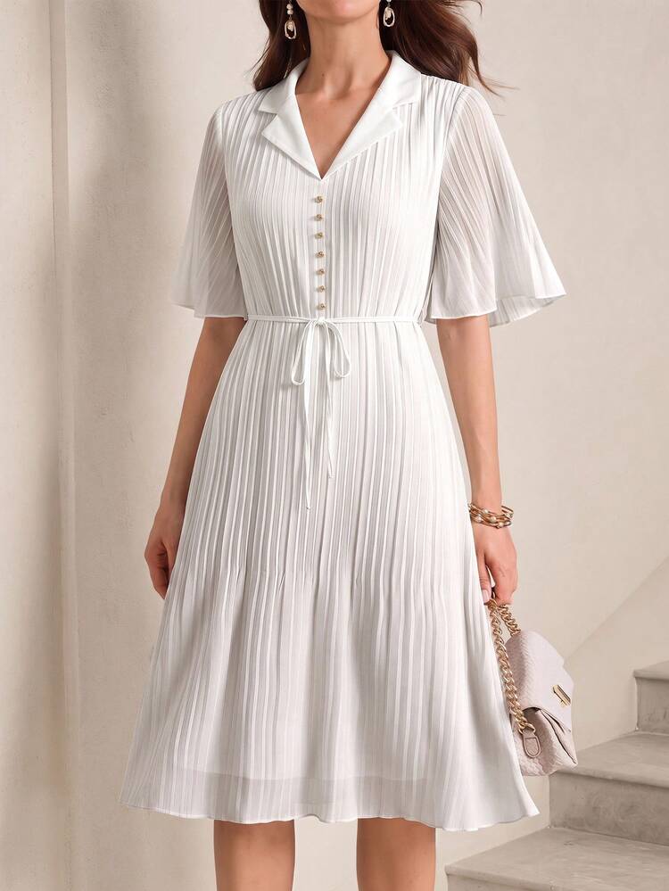 Summer Elegant Solid Color Pleated Dress