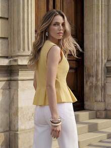 Ciel Poise Vintage French Style Waist Cinching Pleated Zip-Up Blouse For Women - Khaki - View 5