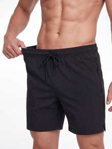 Manfinity KASUA Men Zip Pocket Drawstring Waist Swim Trunks - Black - View 6