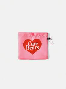 SHEIN X Care Bears 1件時尚輕便可折疊印花托特包，購物袋，便攜式單肩包，卡片收納袋，適用旅行與購物等 - 多色-粉色 - 查看 7