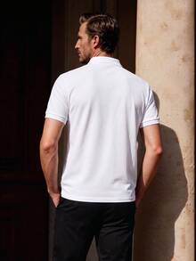Officeau Men's Solid Color Short Sleeve Casual Office Polo Shirt, Summer, For Golf - White - View 2