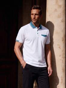 Officeau Men's Colorblock Polo Shirt, Short Sleeve Casual Golf Business Street Wear - White - View 6
