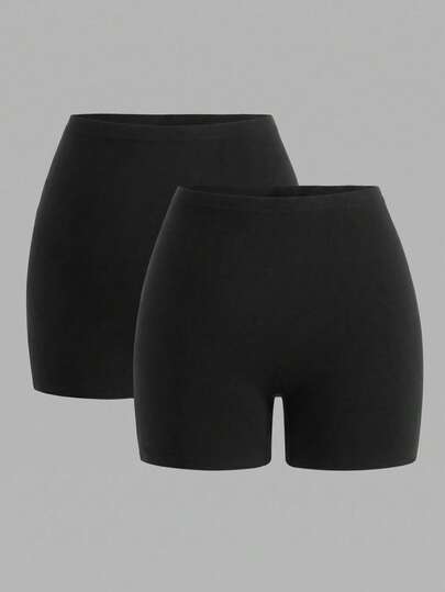 SHEIN EZwear Quần short đạp xe cạp cao màu trơn dành cho nữ, kiểu dáng thường ngày, thể thao, đi làm.