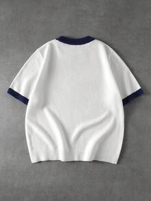 ROMWE MEN Prep 男士夏季休閒字母刺繡對比飾邊短袖針織上衣 - 白色 - 查看 2