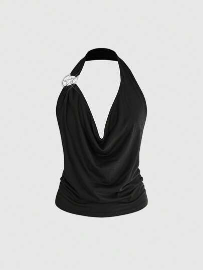 ROMWE Áo tank top kim loại họa tiết ngôi sao năm cánh phong cách Goth cho nữ, cổ yếm quyến rũ, dễ phối đồ đa năng cho mùa xuân và mùa hè