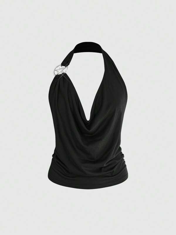 ROMWE Áo tank top kim loại họa tiết ngôi sao năm cánh phong cách Goth cho nữ, cổ yếm quyến rũ, dễ phối đồ đa năng cho mùa xuân và mùa hè