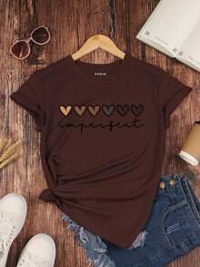 NostaNoir Heart And Letter Graphic Tee Graphic Tees Women Tops - Chocolate Brown - View 1