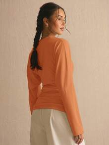 MUSERA Cinched Ruched Waist Batwing Long Sleeve Top Spring Summer Cute Cosy Cottage Core Spring Dew Spring Office - Orange - View 4
