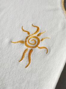 ROMWE MEN Street Life Men's Casual Vacation Contrast Trim Sun & Moon Embroidery Sleeveless Knit Top - Yellow - View 3