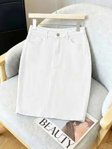 GlowEve Women's Casual Versatile Date & Travel Denim Skirt With Pockets - White - View 7